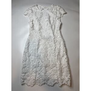 Lulus Romance White Lace Overlay Open Back Drop Waist Shift Dress Size M